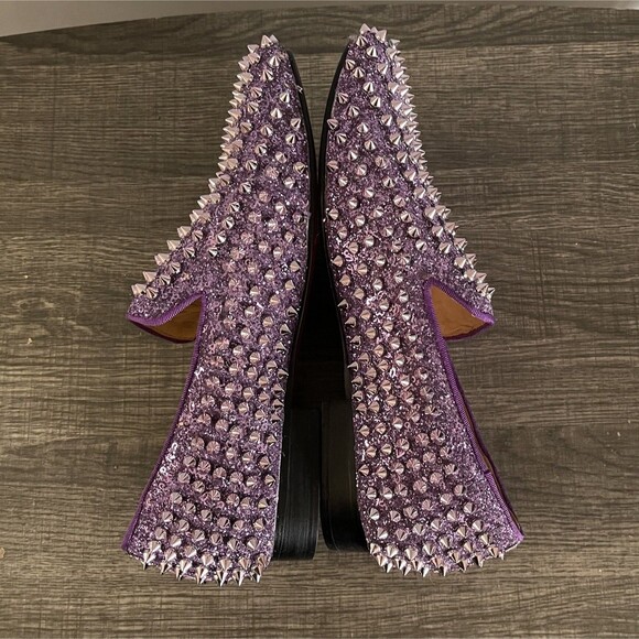 One Drop Men Handmade Purple Lavender Spikes Casual Party Loafers Shoes Sz 5 main image 5